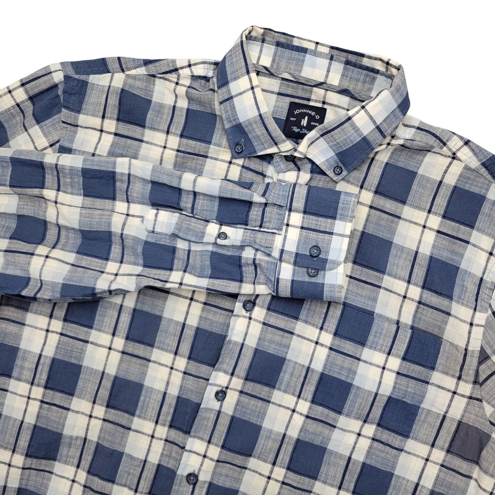 Johnnie-O Top Shelf Clara Shirt Mens XL Blue Plaid Long‎ Sleeve Button Up Casual